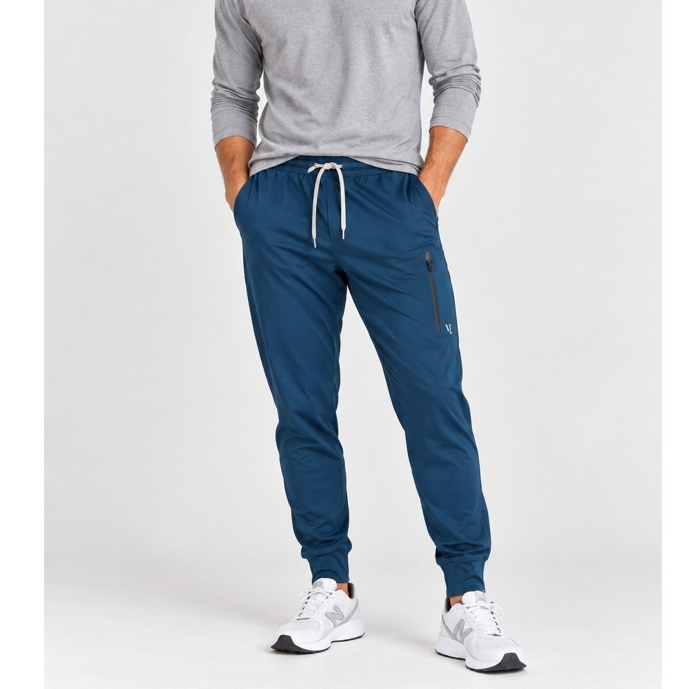 Vuori Sunday Performance Jogger Pants Mens Small Teal Blue Zip Pockets Athletic